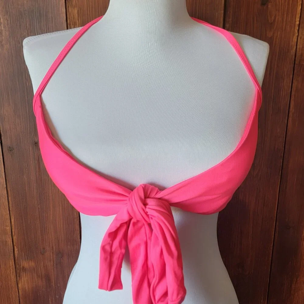 Aerie Scoop Bikini *TOP‎ ONLY* S|P Hot Pink Tie Front Halter Top Tie Two Ways